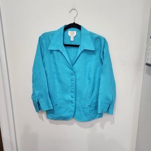 TALBOTS PETITE BUTTON FRONT 100% IRISH LINEN BLAZER - SIZE 14